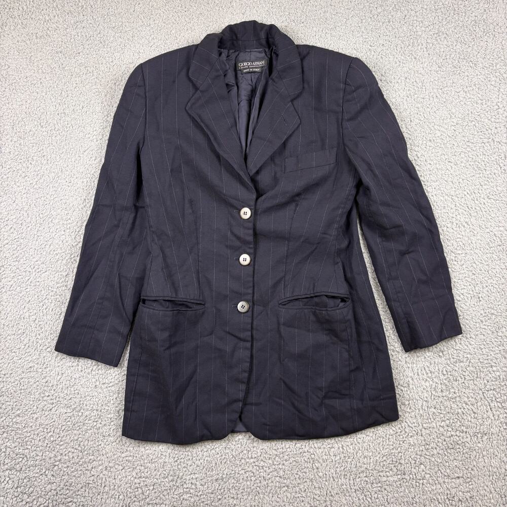 VTG Giorgio Armani Blazer Womens XS Blue Pinstripe Wool Italy Mainline READ